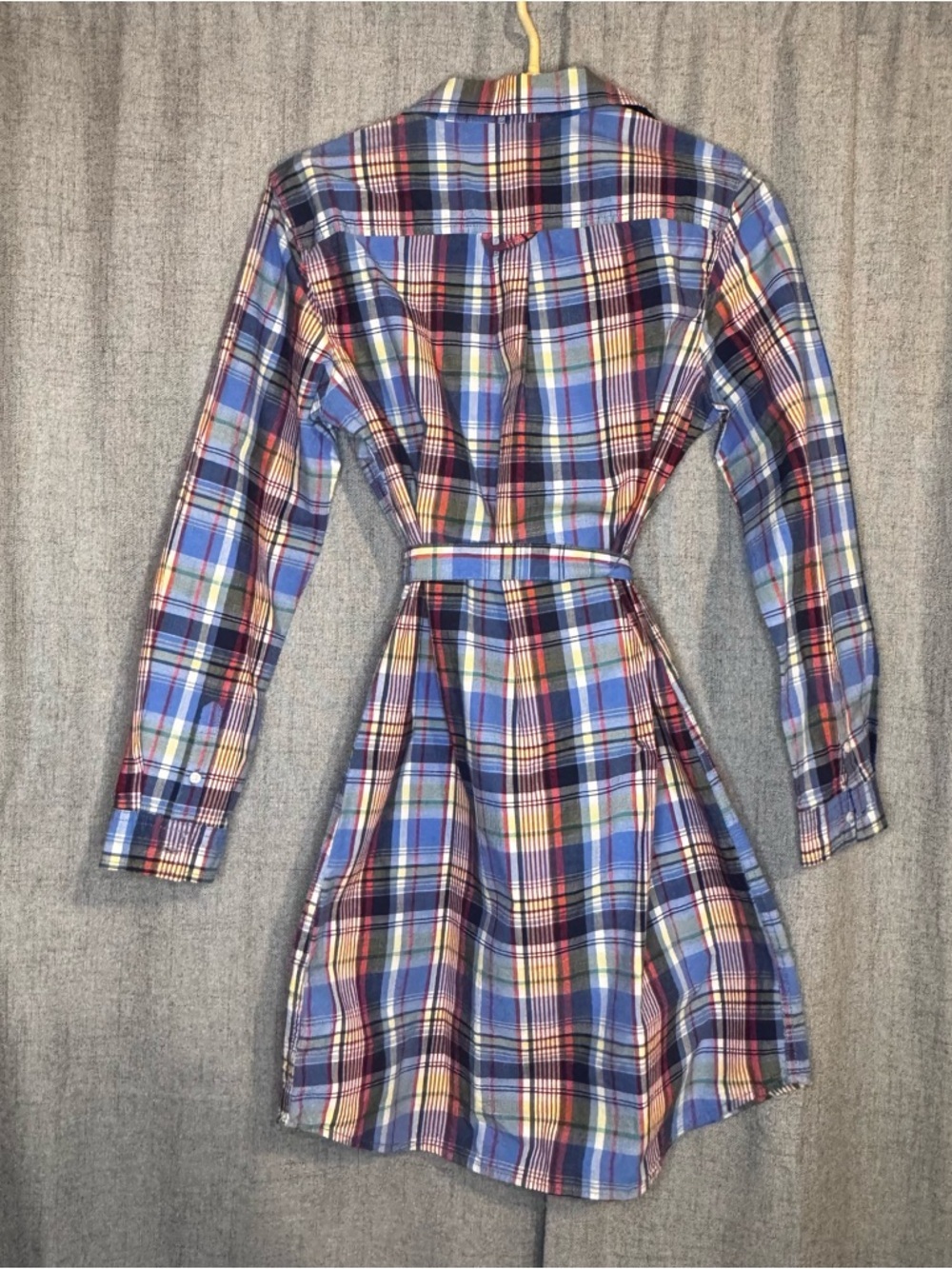 U.S. Polo Assn Plaid Shirt Dress M Blue Red Yellow Belted Button Front NWOT - Picture 4 of 12